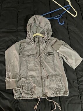 GRG Outerwear Women’s Large Gray Hooded Utility Jacket Full Zip Cargo Coat